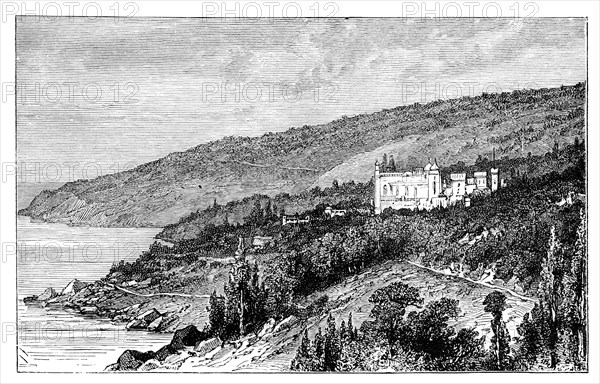 View in the Crimea: the Palace Woronzow, Alupka, Ukraine, c1888. Artist: Unknown