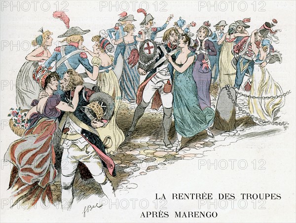 'The return of French troops from Marengo, 1800', c1870-1950. Artist: Ferdinand Sigismund Bac