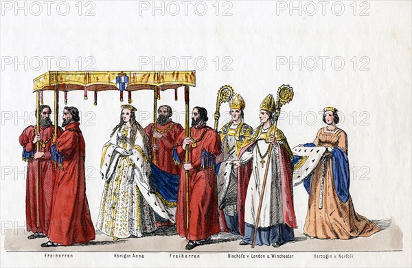 Costume designs for Shakespeare's play, Henry VIII, 19th century.. Artist: Unknown