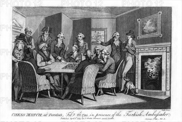 Chess match, at Parsloe's, Febuary 23rd, 1794, in the presence of the Turkish Ambassador, 1794.Artist: Cook