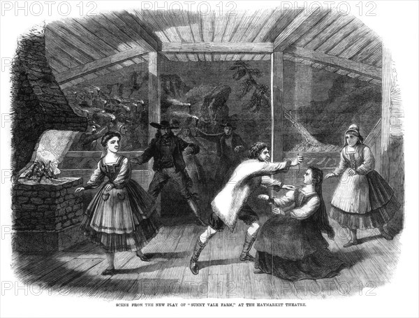 Scene from the play Sunny Vale Farm, performed at the Haymarket Theatre, London, 1864. Artist: Unknown