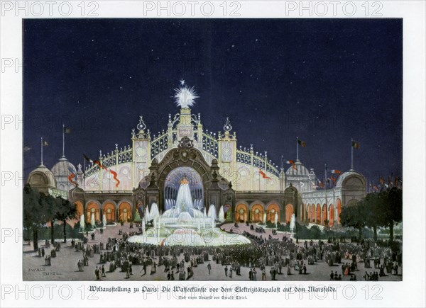 Fountains at the Palace of Electricity, Champ de Mars, Paris World Exposition 1889, (1900).Artist: Ewald Thiel