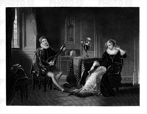 Chatelar Playing the Lute to Mary Queen of Scots, 1560s, (1860). Artist ...