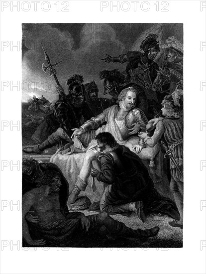 Death of Sir Philip Sidney, 1586, (1860).Artist: HK Bourne