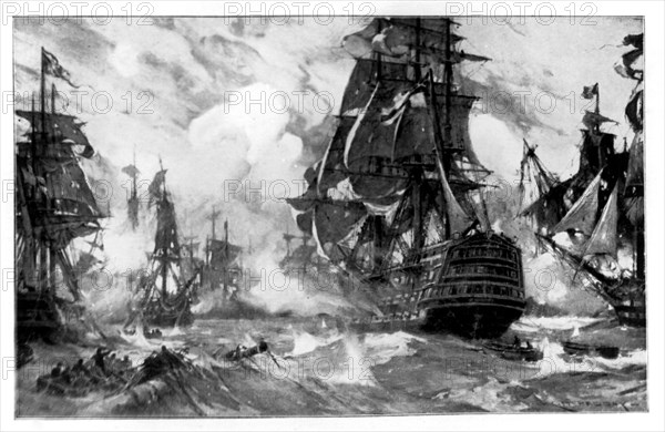 The 'Victory' at the Battle of Trafalgar, 19th Century Artist: Unknown