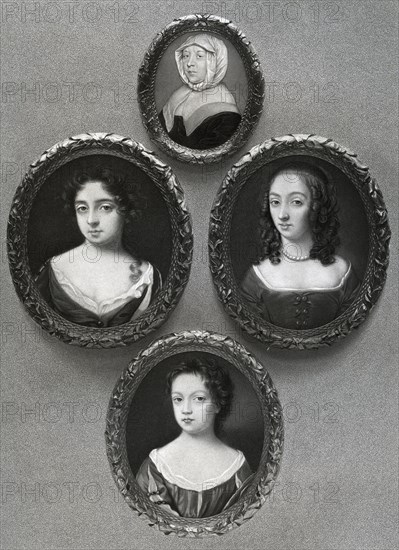 Elizabeth Cromwell, mother of Oliver Cromwell, and his daughters, Mary, Elizabeth and Bridget, 1899. Creator: Unknown.