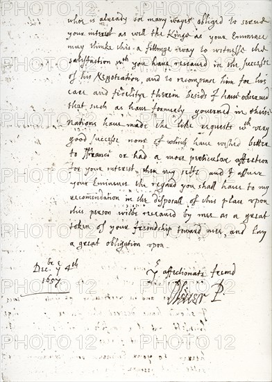 A letter by Oliver Cromwell to Cardinal Mazarin, 4 December 1657, (1899). Artist: Unknown