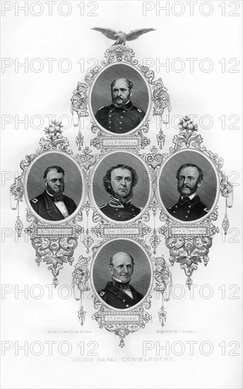 Union Civil War Admirals Winslow, Goldsborough, Du Pont, Dahlgren and Stringham, 1862-1867.Artist: J Rogers