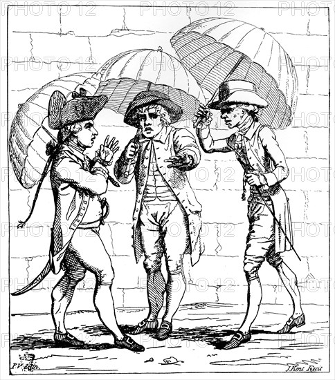 'A Meeting of Umbrellas' 1782. Artist: J Kent