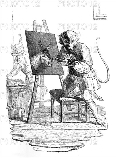 'An Ape painting an Ass', 1753.Artist: George Bickham