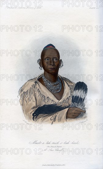 'Muck-a-tah-mish-o-kah-kaik, The Black Hawk, A Sac Chief', 1848.Artist: Harris