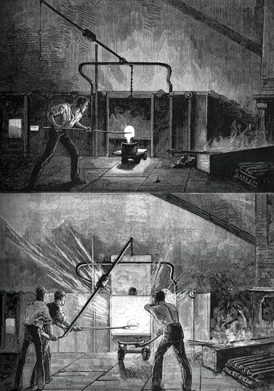Puddlers at work, c1880.Artist: Swain