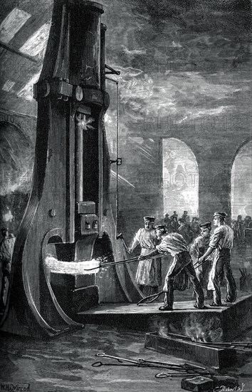 Nasmyth's steam hammer at work, (c1880). Artist: Roberts
