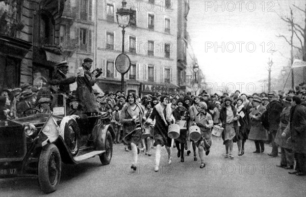 Walking match of midinettes, Paris, St Catherine's Day, 1931.Artist: Ernest Flammarion