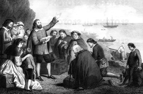 Embarkation of the Pilgrim Fathers, 1620. Artist: Unknown