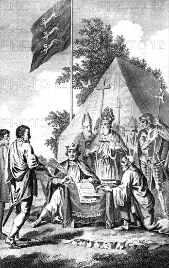 King John signing Magna Carta, 1215 (c18th century).Artist: J Collyer