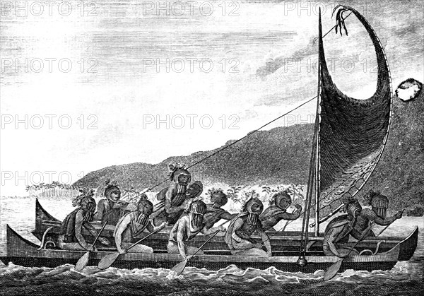 'A Canoe of the Sandwich Islands', late 18th century.Artist: Page