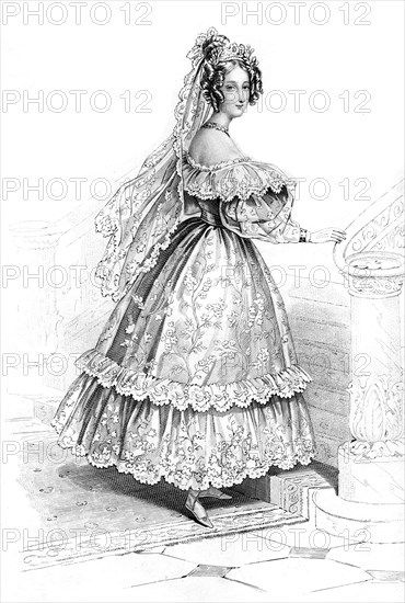 Louise-Marie, Queen of the Belgians, in her wedding dress, 1832.Artist: Charles Achille d'Hardiviller