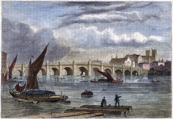 'Old Westminster Bridge in 1754', 19th century. Artist: Unknown