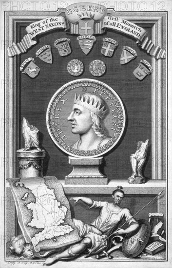 Egbert the Saxon, first king of all England, (18th century).Artist: George Vertue