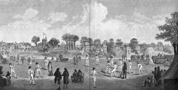 Cricket at Moulsey Hurst, 1890. Artist: Unknown