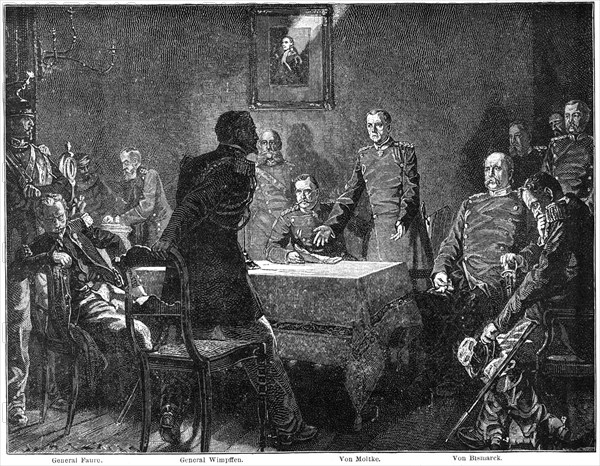 Discussing the surrender of France after the Battle of Sedan, Franco-Prussian War, 1870 (1900).Artist: Georg Bleibtreu