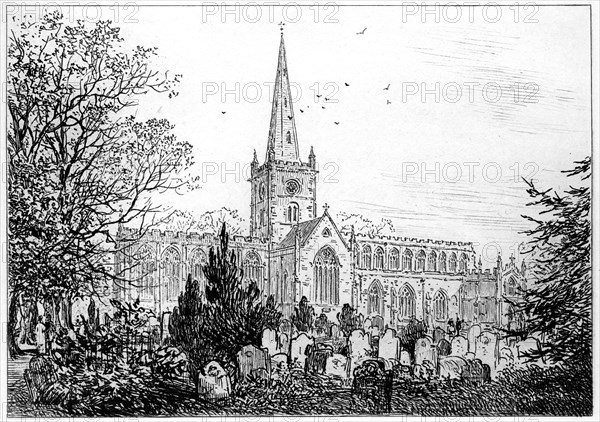 Stratford church as seen from the north, Stratford-upon-Avon, Warwickshire, 1885.Artist: Edward Hull