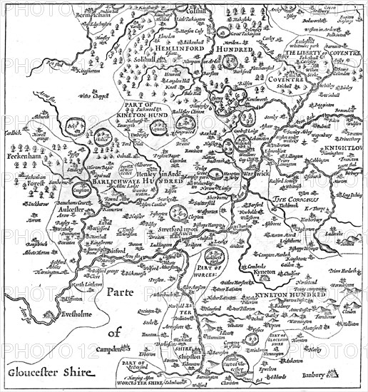 A map of Stratford-upon-Avon and its surrounding areas, 1610 (1885).Artist: Edward Hull