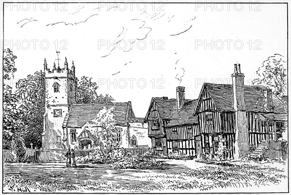 Clifford church and old house, Stratford-upon-Avon, Warwickshire, 1885.Artist: Edward Hull