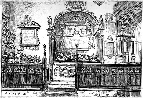 The pew at Clopton church, Stratford-upon-Avon, Warwickshire, 1885.Artist: Edward Hull