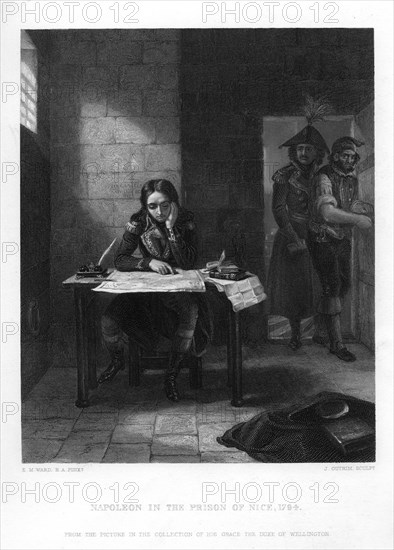 Napoleon in prison at Nice, France, 1794.Artist: J Outrim