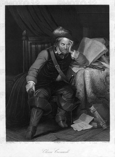 Oliver Cromwell with 'Killing no Murder', 1657, (19th century).Artist: AH Payne