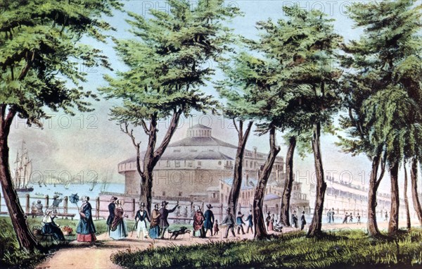 'Castle Garden from the Battery, New York', 1848. Artist: Currier and Ives