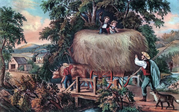 'Haying Time, The Last Load', 1868.Artist: Currier and Ives