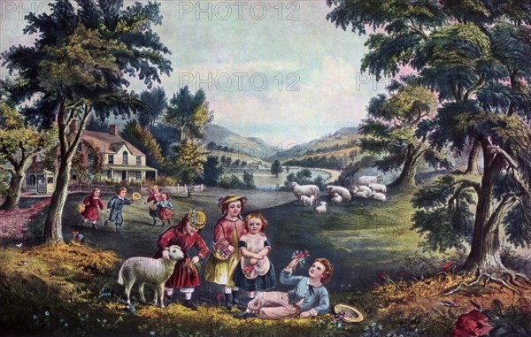 'The Season of Joy, Childhood', 1868.Artist: Currier and Ives