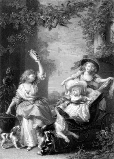 The Royal Princesses, children of King George III, 19th century.Artist: Robert Graves