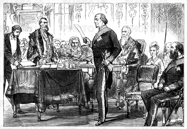 Benjamin Disraeli (1808-1881) receiving the freedom of the city of London, 1878. Artist: Unknown