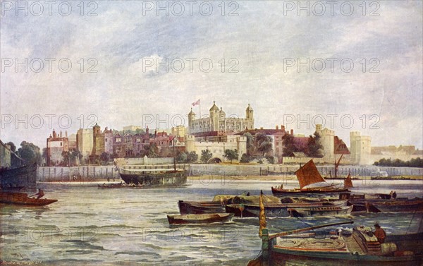 The Tower of London from across the Thames.Artist: Andre & Sleigh
