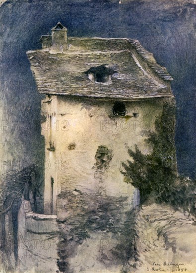 A dilapidated cottage, 19th century.Artist: John Ruskin