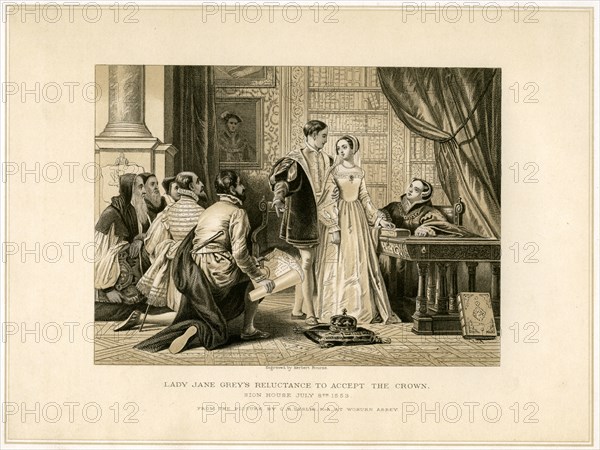 'Lady Jane Grey's Reluctance to Accept the Crown', (19th century). Artist: Herbert Bourne