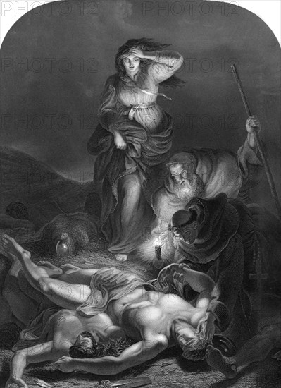 'Edith finding the Body of Harold', (1834).Artist: E Whitfield