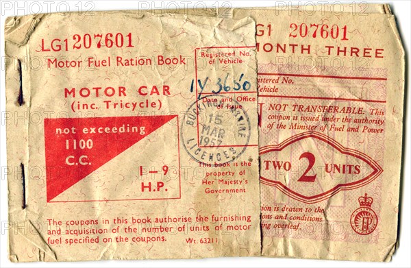 Motor fuel ration book, 1957. Artist: Unknown