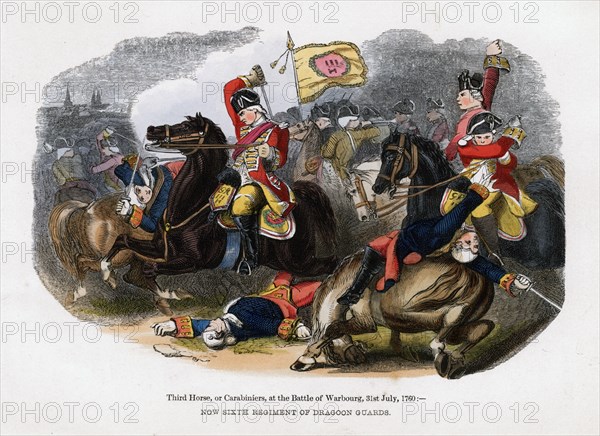 Third Horse, or Carabiniers, at the Battle of Warburg, 31st July 1760. Artist: Unknown