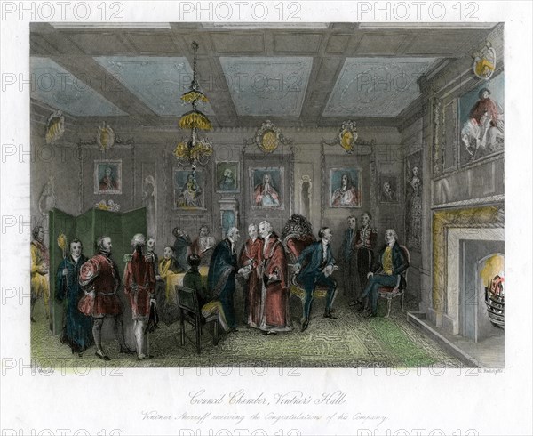 Council chamber, Vintners' Hall, City of London.Artist: E Redclyffe