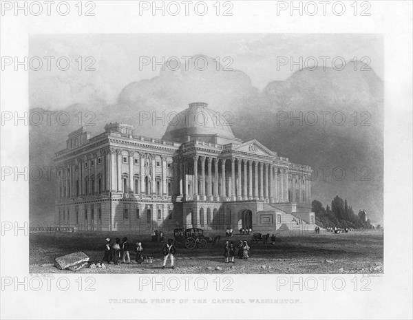 Principal front of the Capitol, Washington, c1820Artist: R Brandard