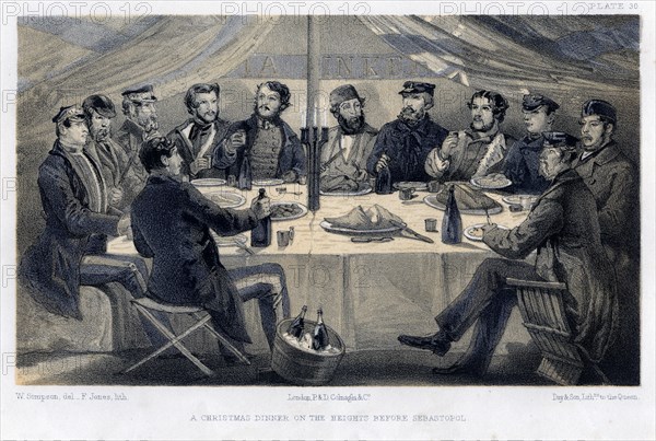 A christmas dinner on the hights before Sebastopol, c1850.Artist: William Simpson