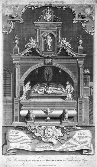 The monument of King Henry II and Richard I at Fontevrault in Anjou, 1786.Artist: Goldar