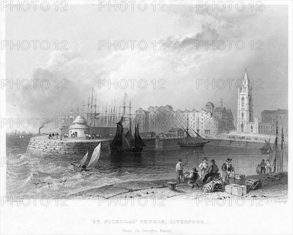 St Nicholas' Church, Liverpool, 1841.Artist: William Henry Bartlett