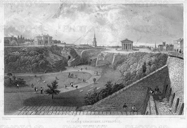 St James' Cemetery, Liverpool, looking north, 19th century.Artist: Thomas Mann Baynes