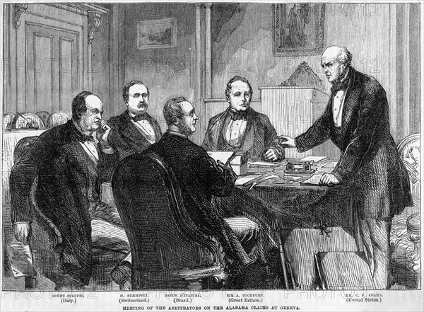 Meeting of the arbitrators on the Alabama Claims, Geneva, Switzerland, c1865-c1870. Artist: Unknown